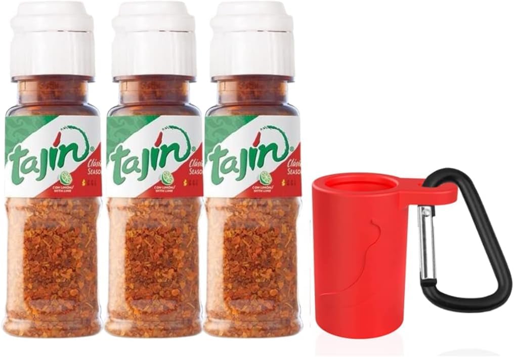 Atlantic Rush Mini Tajin Bottle With Keychain - Includes 3- (.35oz) Bottle of Tajin and Portable Travel Keychain - Tajin Keychain Mini Bottle - Mini Tajin Seasoning On The Go - Miniature Tajin Bottle