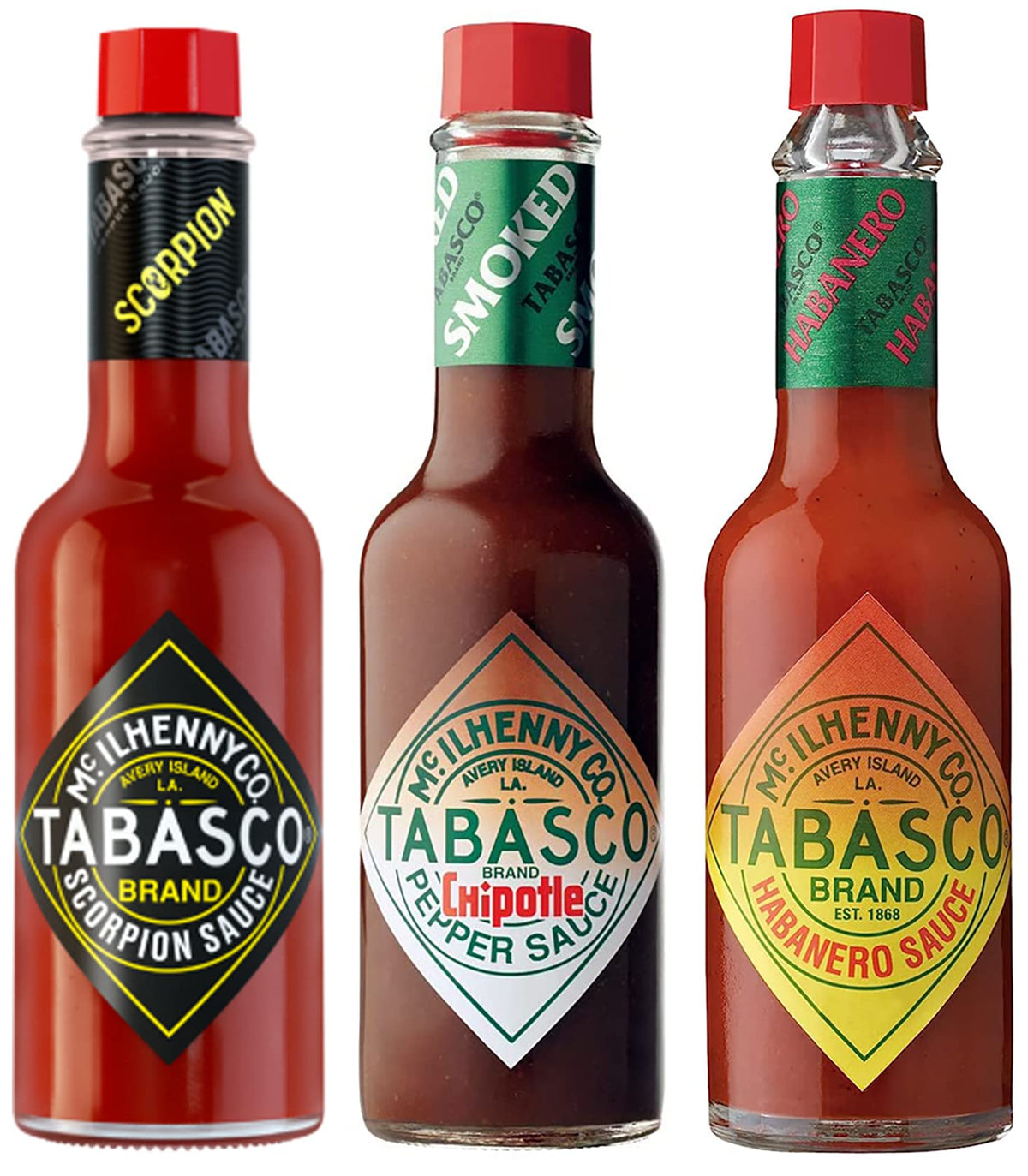 Tabasco Sauce - Hot Sauce Variety Pack 5 Ounce - 3 Pack Chipotle, Scorpion, Habanero Sauce 5 oz - Experience the power of spice with our Tabasco hot sauce trio!
