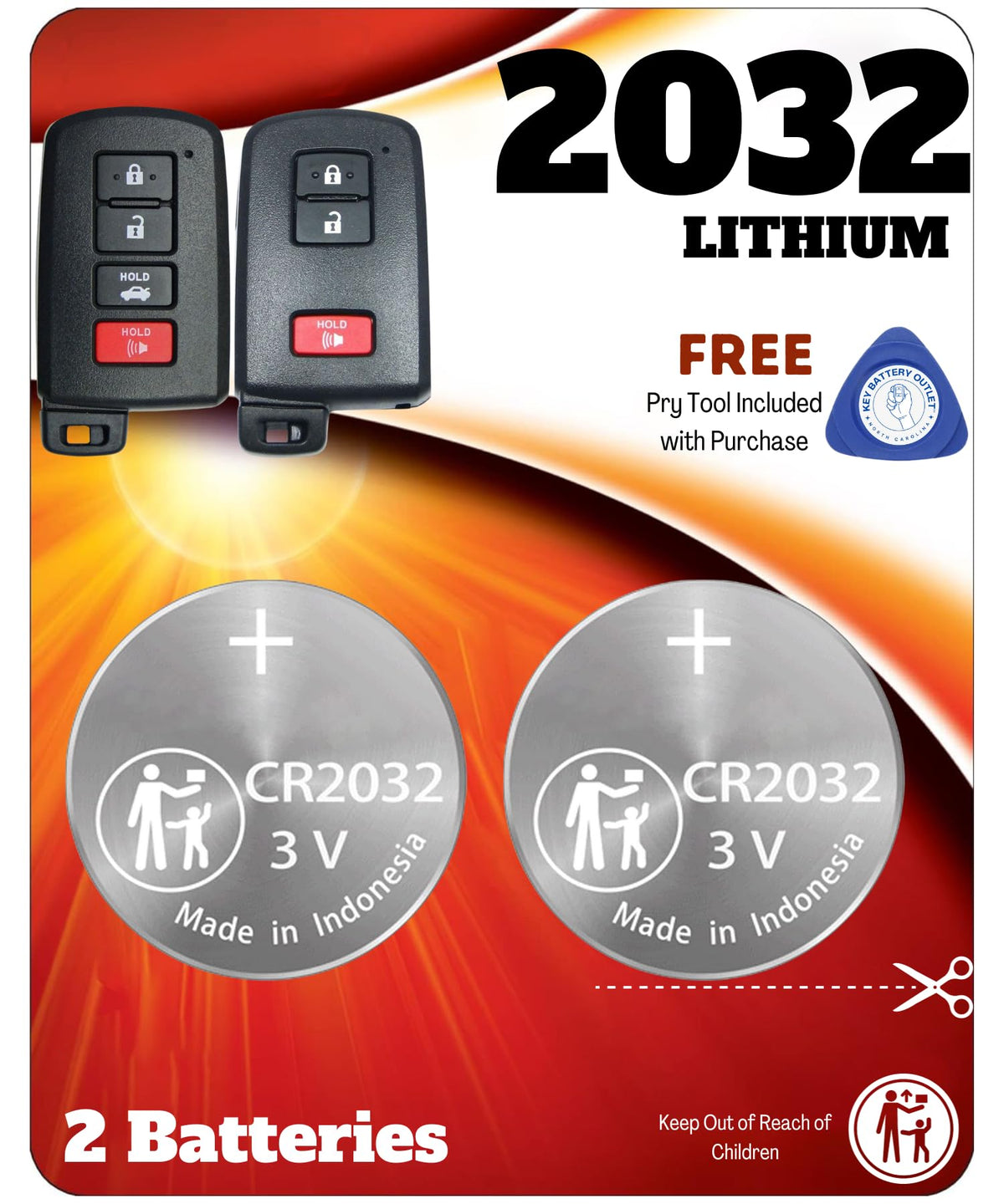 (2 Pack) CR2032 OEM Remote Key Fob Battery 2032 Replacement for Toyota Camry Corolla Highlander 4Runner Avalon Prius C Sequoia Tacoma Tundra Smart Key (HYQ14FBA, HYQ14FBB) Check Fitment Guide